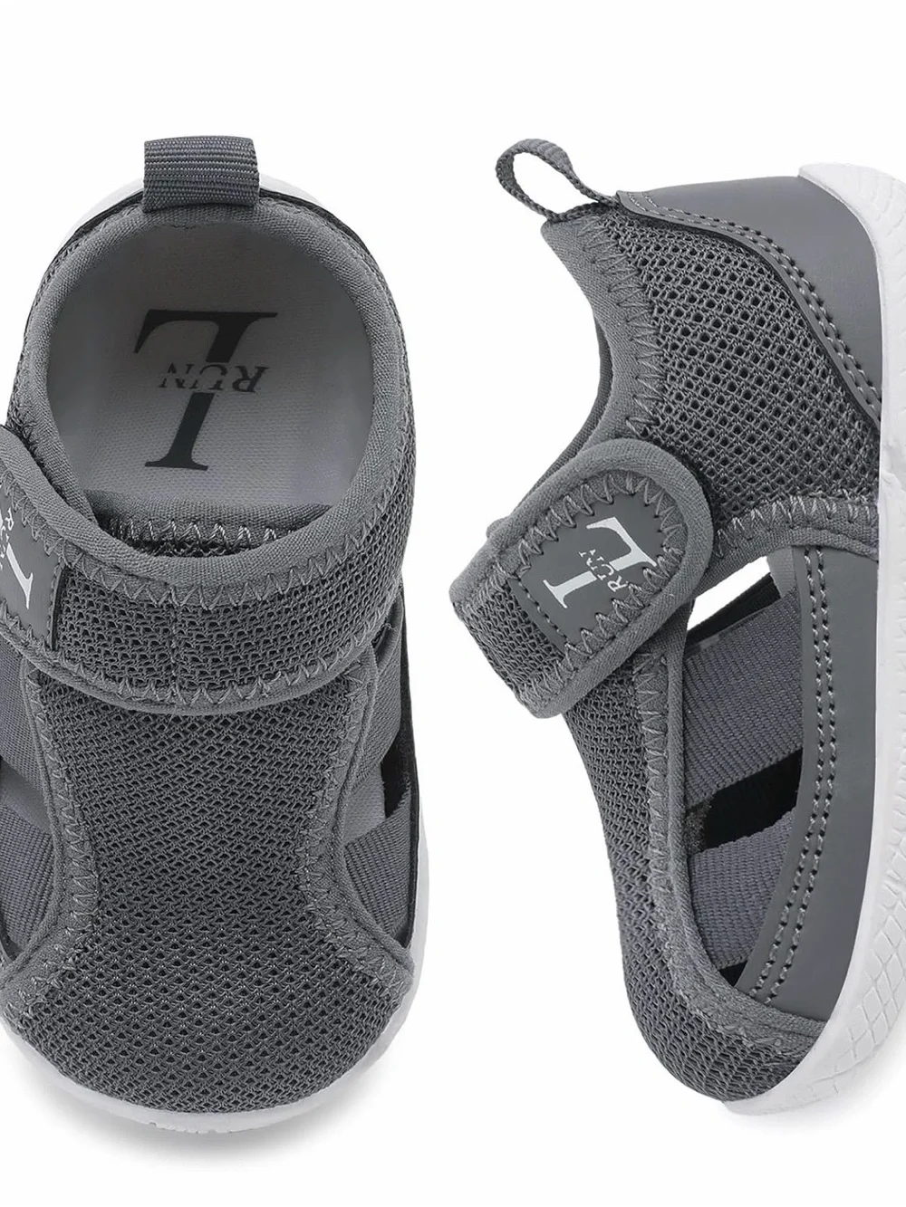 Gray Toddler Mesh Sandals with Hook-and-Loop Strap Size 5.4 in heel to toe